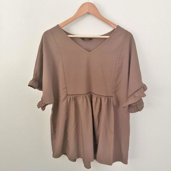 Women's Brown Ruffle Sleeve Top - Picture 2 of 8